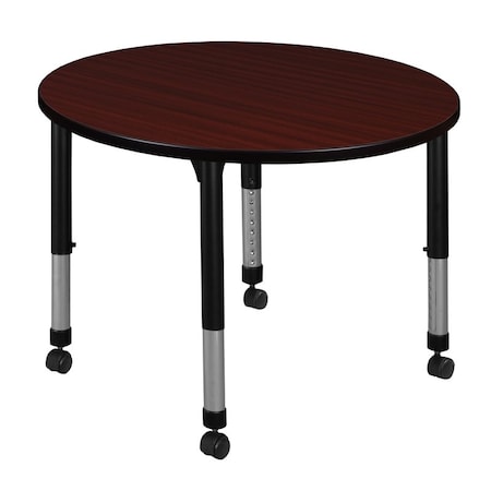 Regency Round Mobile Tables, 42 W, 42 L, 23-34 H, Wood, Metal, Mahogany TB42RNDMHAPCBK